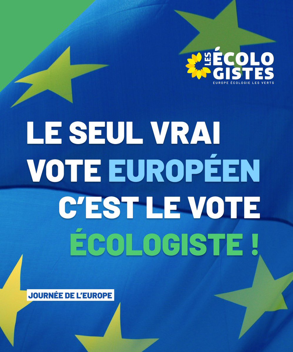 Joyeuse #JournéeDeLEurope ! 🇪🇺 Justice, paix, écologie. Ce sont les valeurs que défendent nos député·es au Parlement européen. Pour une Europe plus juste, plus forte, plus verte, le seul vote européen et écologiste, c’est le vote écolo ! 🌈🗳️