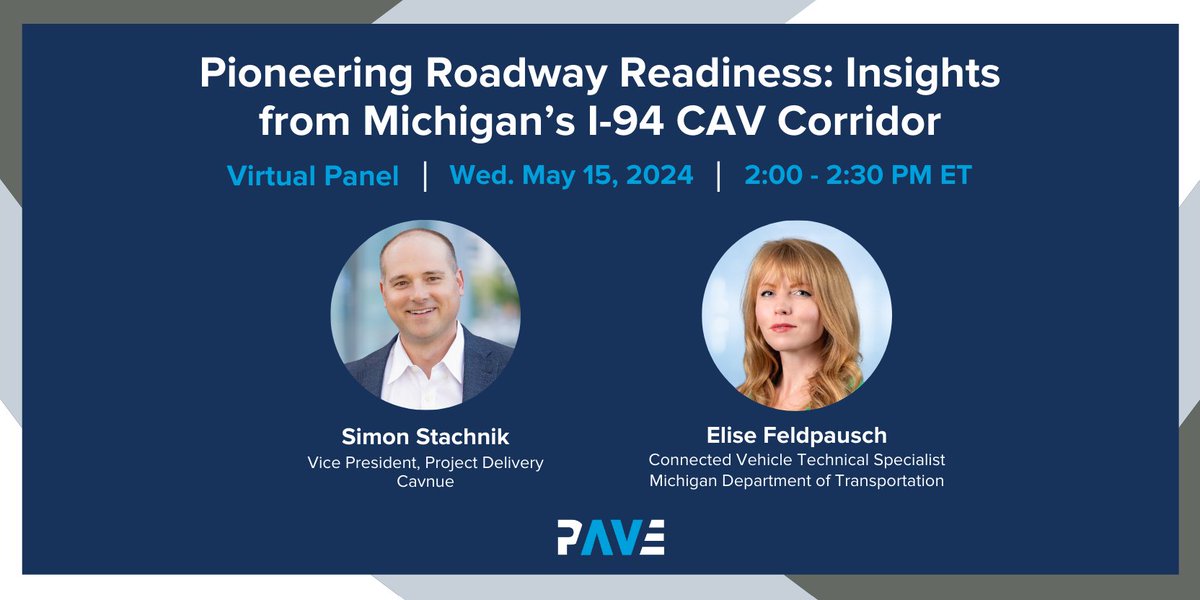 In recognition of Digital Infrastructure Week, join us for a virtual panel with @cavnue and @MichiganDOT on Michigan's I-94 CAV corridor. Learn more about the project and how initiatives like this can inspire smart infrastructure nationwide. Register here: pavecampaign.org/event/pave-vir…