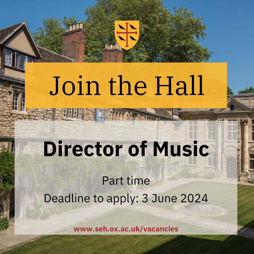 We are recruiting for a part-time Director of Music at #TeddyHall. Music is an important aspect of Hall life & this vacancy represents an exciting opportunity to continue to develop an inclusive, vibrant music scene. Apply by 3 June, 12:00: seh.ox.ac.uk/vacancies/dire…