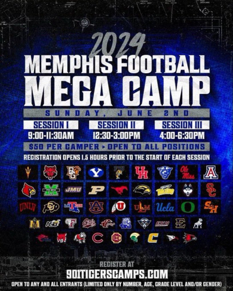Thank you @Joshualong42 for the invitation & opportunity to compete at the 2024 @MemphisFB Mega Camp. Looking forward to connecting and working w the coaches of 46 NCCA programs @CoachTDMejia @CoachHigh45 @QBHitList @CSAPrepStar @Elev8QBacademy