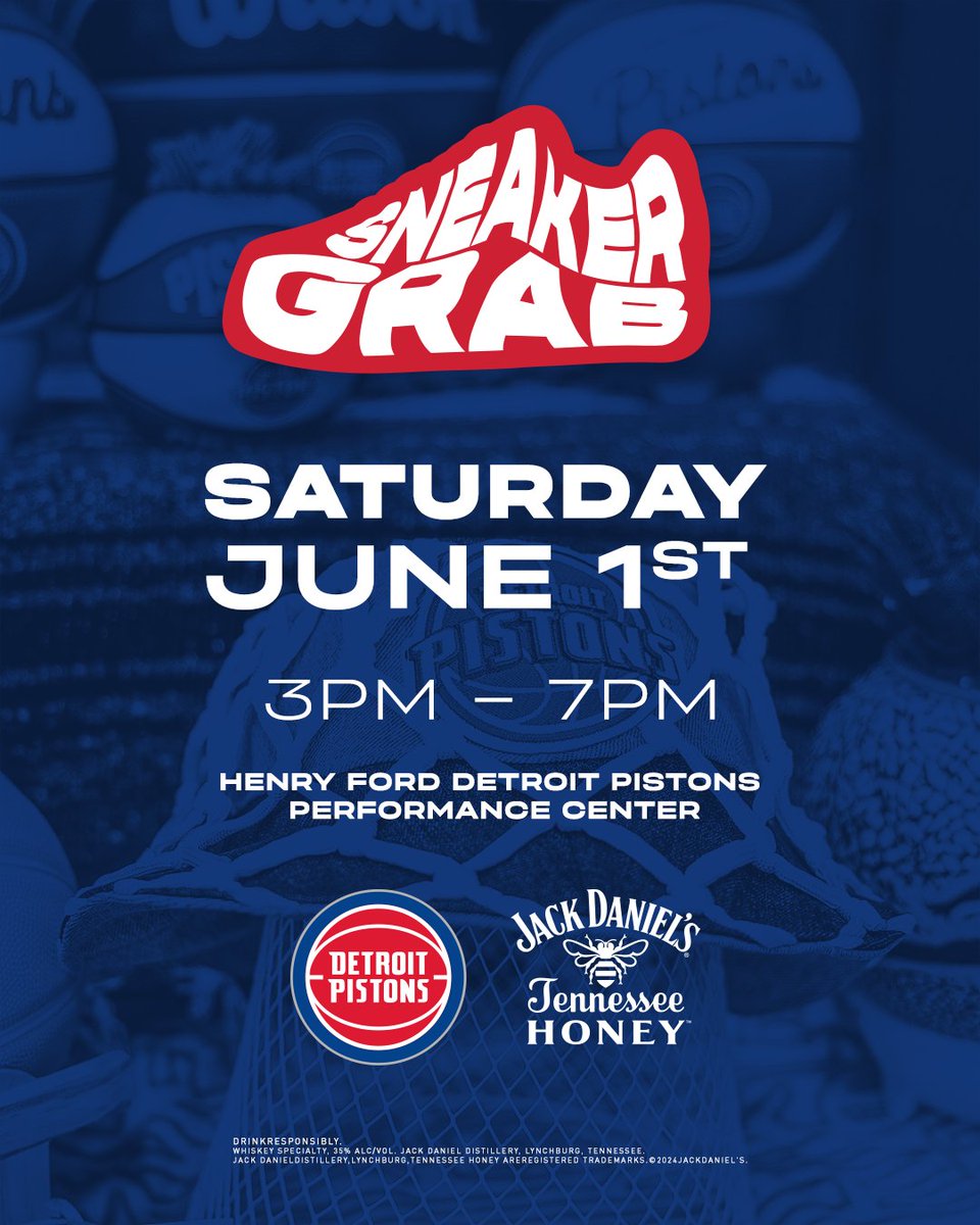 Bringing back our second annual Pistons Sneaker Grab presented by Jack Daniel’s Tennessee Honey 👟 Click here for event info & registration: nba.com/pistons/sneake…