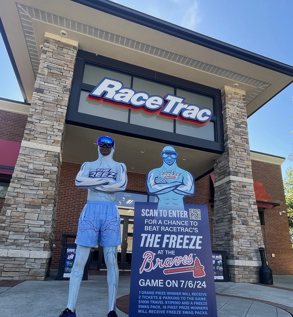 Here's your sign! Think you can beat RaceTrac's @BeatTheFreeze at a @Braves game? Head in-store to scan the QR code and enter for a chance to race the Freeze, win Braves tickets, and more! No pur nec. 18+ Ends 6/24/24. Rules/elig: beatthefreezesweepstakes.com #beatthefreeze