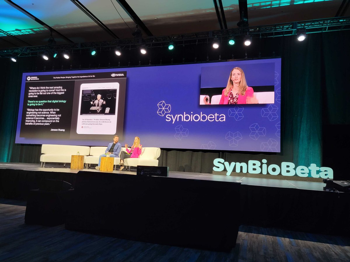 Anna Marie Wagner (@AnnaMarieWagner) from @Ginkgo speaks with Rory Kelleher from @nvidia about digitizing biology using AI models and deep learning enabled by computing power that has recently scaled at orders of magnitude. #AI #synbiobeta2024