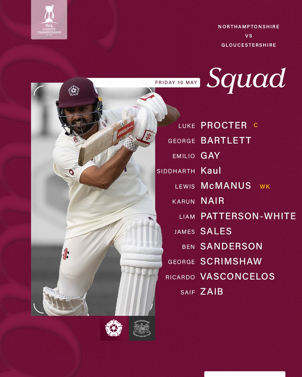 The squad for Gloucestershire. 💪 All-rounder Liam Patterson-White joins on a one-game loan from @TrentBridge with Rob Keogh ruled out after having further back issues today.