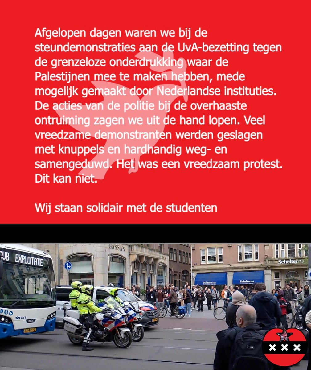Wij spreken ons uit tegen het politiegeweld dat we gisteren rondom het Binnengasthuisterrein hebben gezien. Het is vreselijk dat vreedzame demonstranten die gepaste afstand hielden nog steeds een charge ontvingen van de ME.