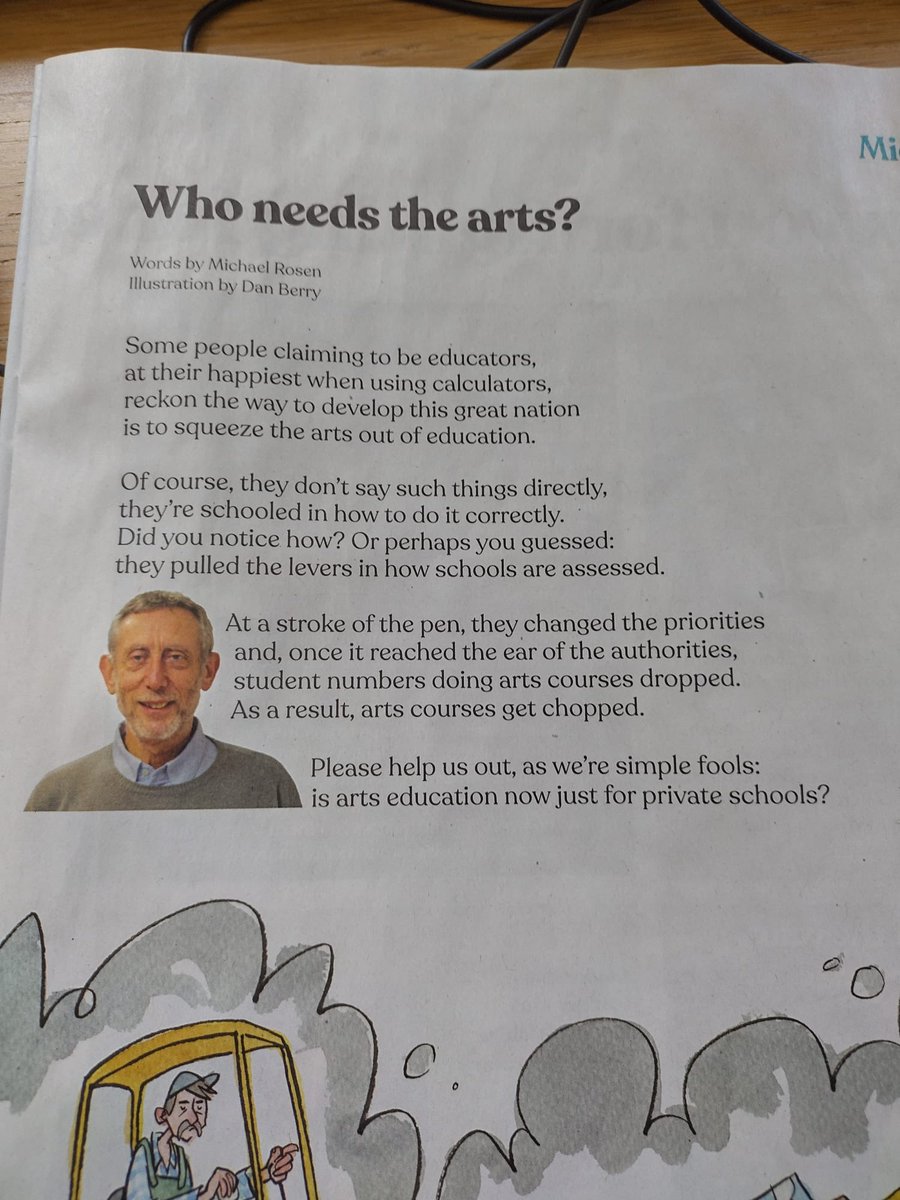 Great poem by @MichaelRosenYes forwarded by one of the excellent teachers in my family 💛 #artseducation #artsfunding