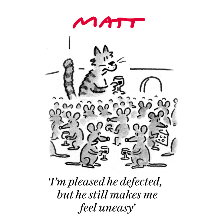 'I'm pleased he defected, but he still makes me feel uneasy' My latest cartoon for tomorrow's @Telegraph Buy a print of my cartoons at telegraph.co.uk/mattprints Original artwork from chrisbeetles.com