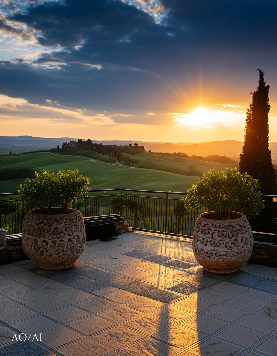 Sundown over a beautiful Tuscan landscape.
