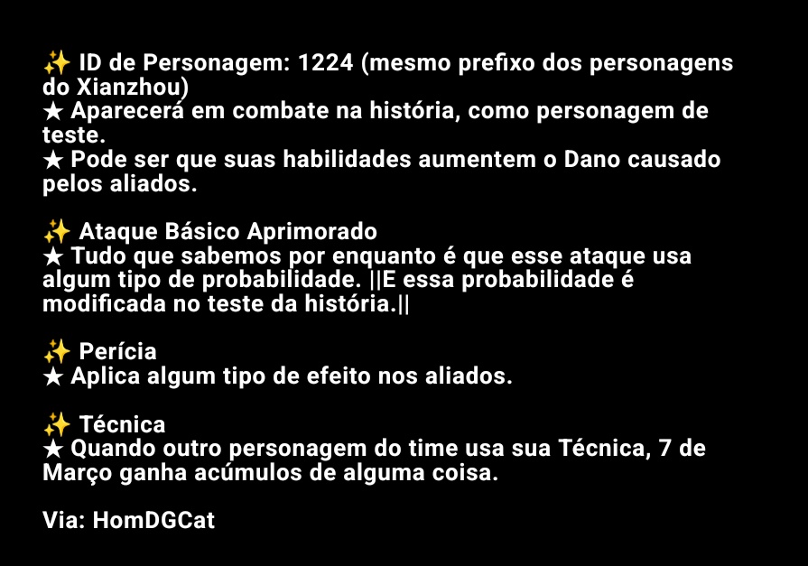 💫 Novas informações sobre a nova versão da 7 de Março!!! Via: HomDGCat #HonkaiStarRail