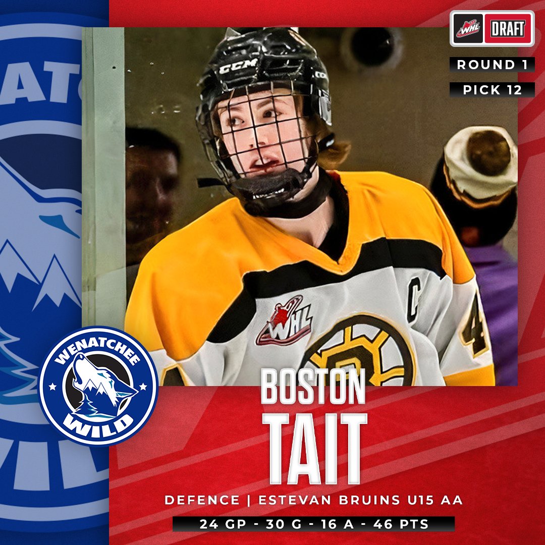 With the 12th overall pick at the 2024 #WHLDraft, the @WHLwild_ select Boston Tait from the Estevan Bruins U15 AA.