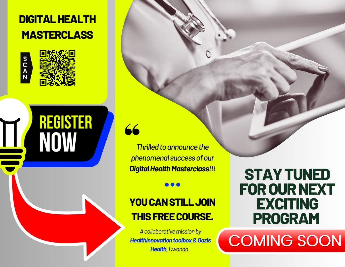 The world is rapidly becoming technology driven & the Healthcare sector is not left behind. Join this free, remote self-paced #DigitalHealthMasterclass today to lead digital health transformation in your settings. 👉 oazis.rw/learn/courses/… 👈 Stay tuned for more courses!