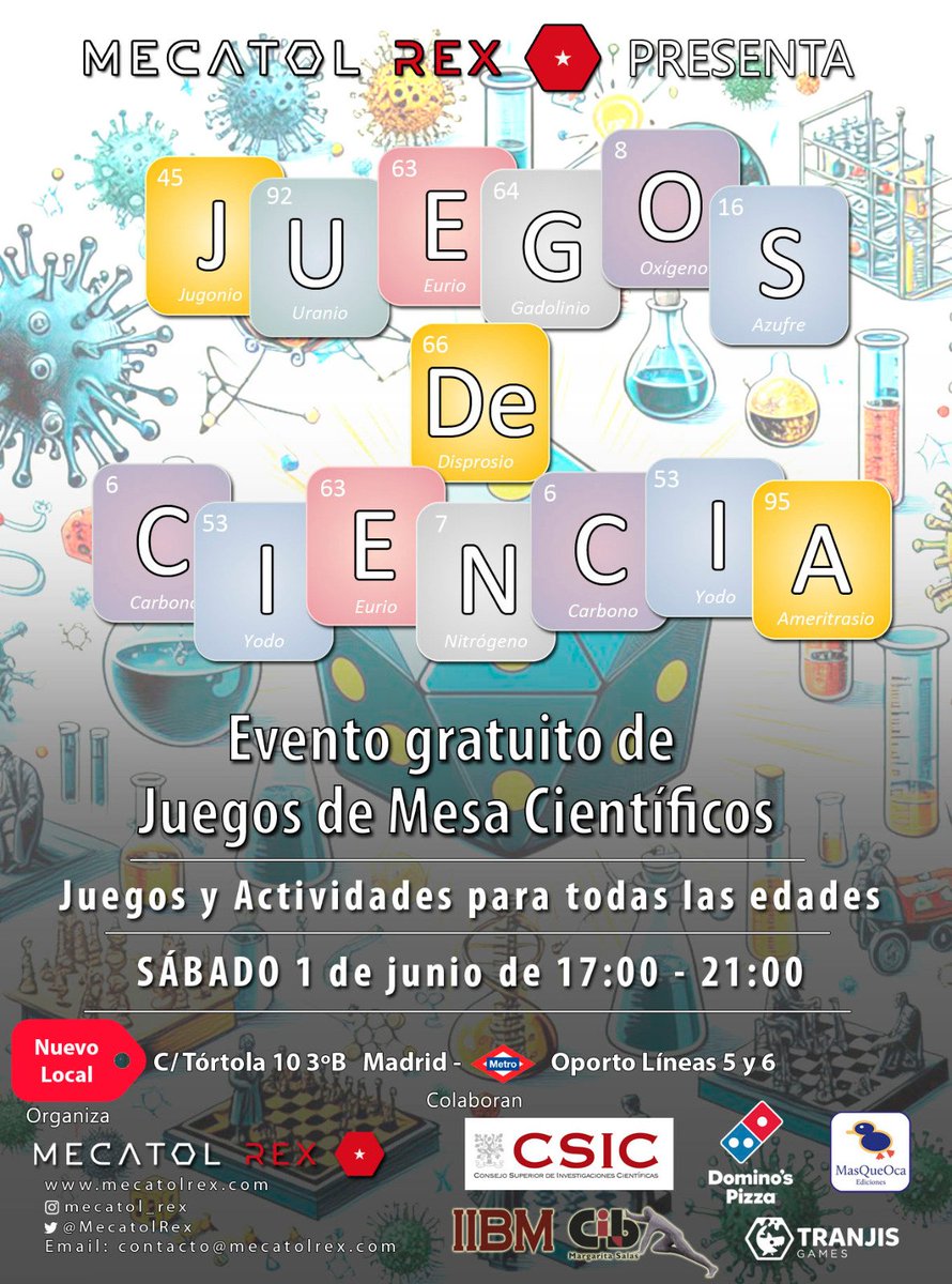 churramerina's tweet photo. No os lo perdáis!! Este año hay un taller para pequeños @MecatolRex @MasQueOca @Tranjisgames @CSICdivulga @CIB_CSIC https://t.co/HQ23F06OZe