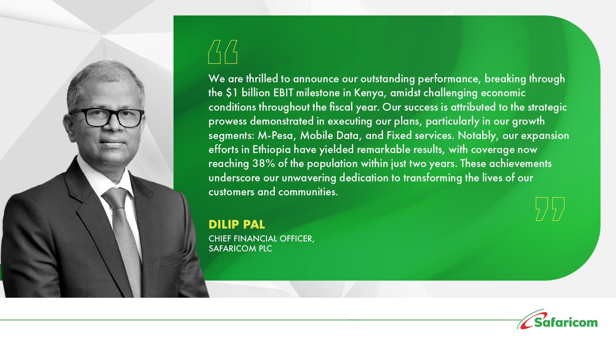 Despite challenging economic conditions throughout the fiscal year, we are proud of delivering a very strong performance in Kenya while our business in Ethiopia continues to register positive growth. #SafaricomFYResults