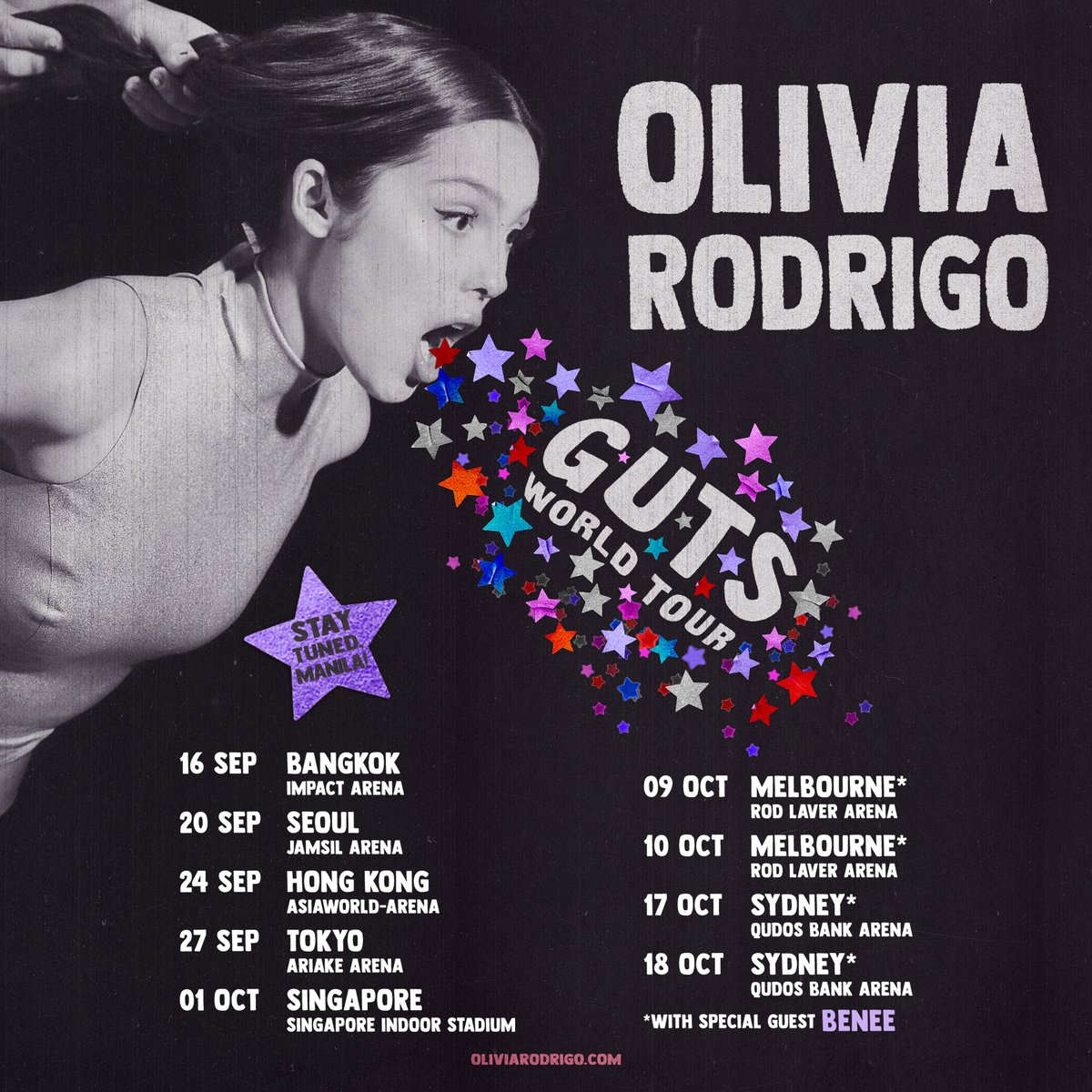 GUTS world tour Asia and Australia dates just announced!!! hope to see ya there!!!💋💋💋Get ticket details at oliviarodrigo.com