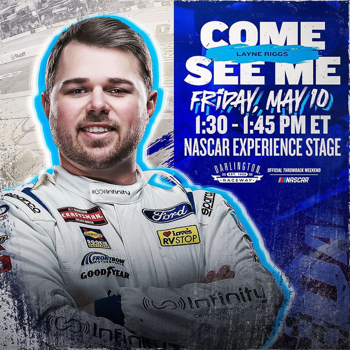 Come see me at the @NASCAR Experience Stage this Friday from 1:30-1:45 pm ET! @TooToughToTame | @Team_FRM