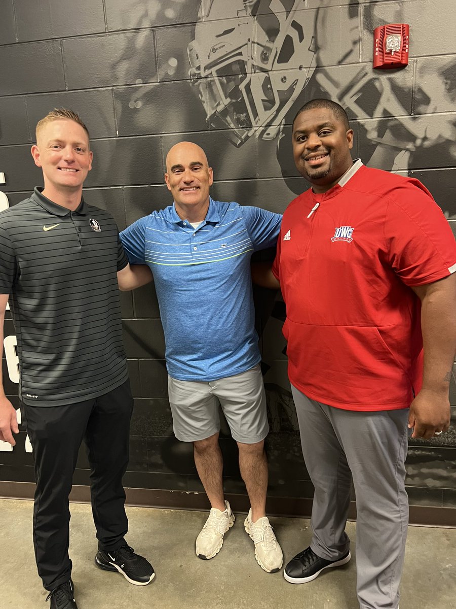 Great to have our former OC and DC come back to recruit our guys! @AustinTTucker from @FSUFootball and @CoachRudyG from @UWGFootball