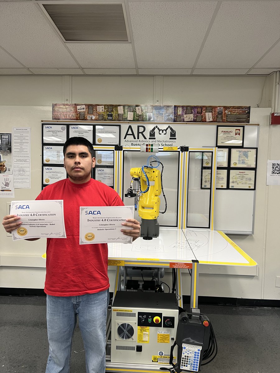 BPHS Advanced Robotics & Mechatronics (@bphs_arm) on Twitter photo Congrats to Cristopher from <a href="/BuenaParkHS/">Buena Park High</a>. FIRST <a href="/california/">California</a> student to earn <a href="/SACAcerts/">SACAcertifications</a> C-103 Certified Industry 4.0 Associate ā Robot System Operations GOLD certification & C-215 Robot System Operations 1 GOLD certification assessed on <a href="/FANUCAmerica/">FANUC America</a> robot. #Industry40 #robotics Congrats to Cristopher from <a href="/BuenaParkHS/">Buena Park High</a>. FIRST <a href="/california/">California</a> student to earn <a href="/SACAcerts/">SACAcertifications</a> C-103 Certified Industry 4.0 Associate ā Robot System Operations GOLD certification & C-215 Robot System Operations 1 GOLD certification assessed on <a href="/FANUCAmerica/">FANUC America</a> robot. #Industry40 #robotics