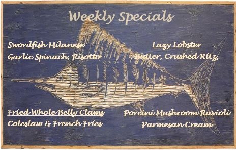 Weekly Specials at The Brookside Inn.
#brooksideinnrestaurant #swordfish #wholebellyclams #lazylobster
#brooksideinn1954.com