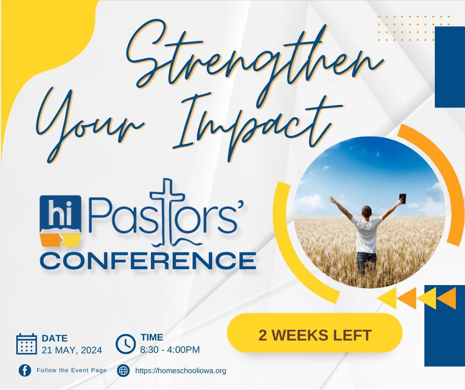 🎉 2 weeks to the Pastors’ Conference! Get ready to dive deep into supporting homeschooling families in your congregation. Don’t miss this chance to equip yourself with the knowledge and tools to make a lasting impact.
Register #EquipAndEmpower #SupportingFamilies #IowaChurches