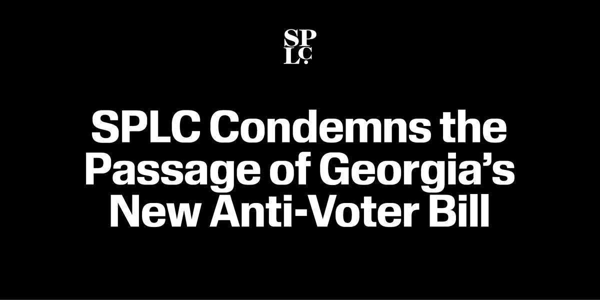 The SPLC has denounced Georgia Gov. Brian Kemp’s signing of SB 189 into law. The bill’s provisions create significant challenges to voting rights and fair access to the ballot. bit.ly/3JS4G7F #ProtectVotingRights #VotingRights