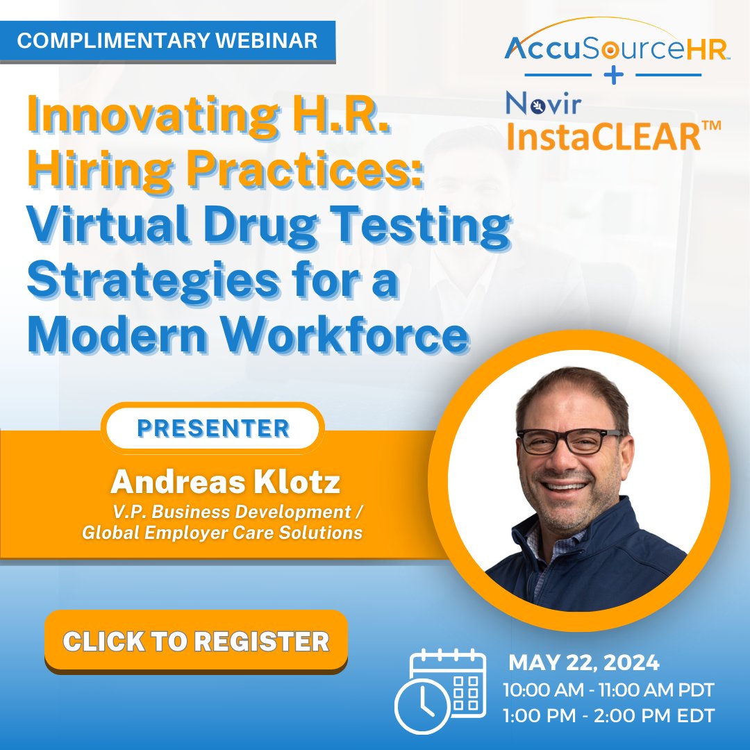 Join us for a complimentary webinar - Innovating H.R. Hiring Practices: Virtual Drug Testing Strategies for a Modern Workforce. Click the link to register: bit.ly/3QA3XeM #BackgroundScreening #DrugTesting #OralFluidTesting #Proctoring #HumanResources #RemoteWorkforce