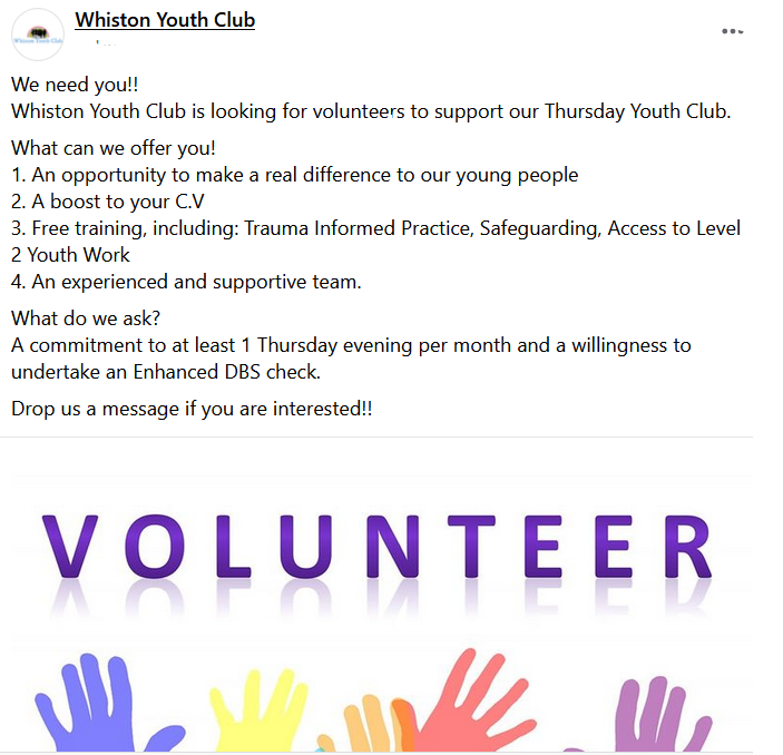 #VolunteerOpportunity with @whistonyouth