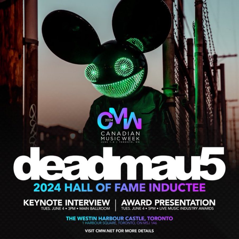 🏆JUST ANNOUNCED🏆

🎉 deadmau5 will be inducted in the @CMW_Week Hall of Fame 🎉

~ Keynote interview Tues. June 4
~ Award presentation during Live Music Industry Awards #CMW2024 #HallofFame #LMIA #WestinHarbourCastle