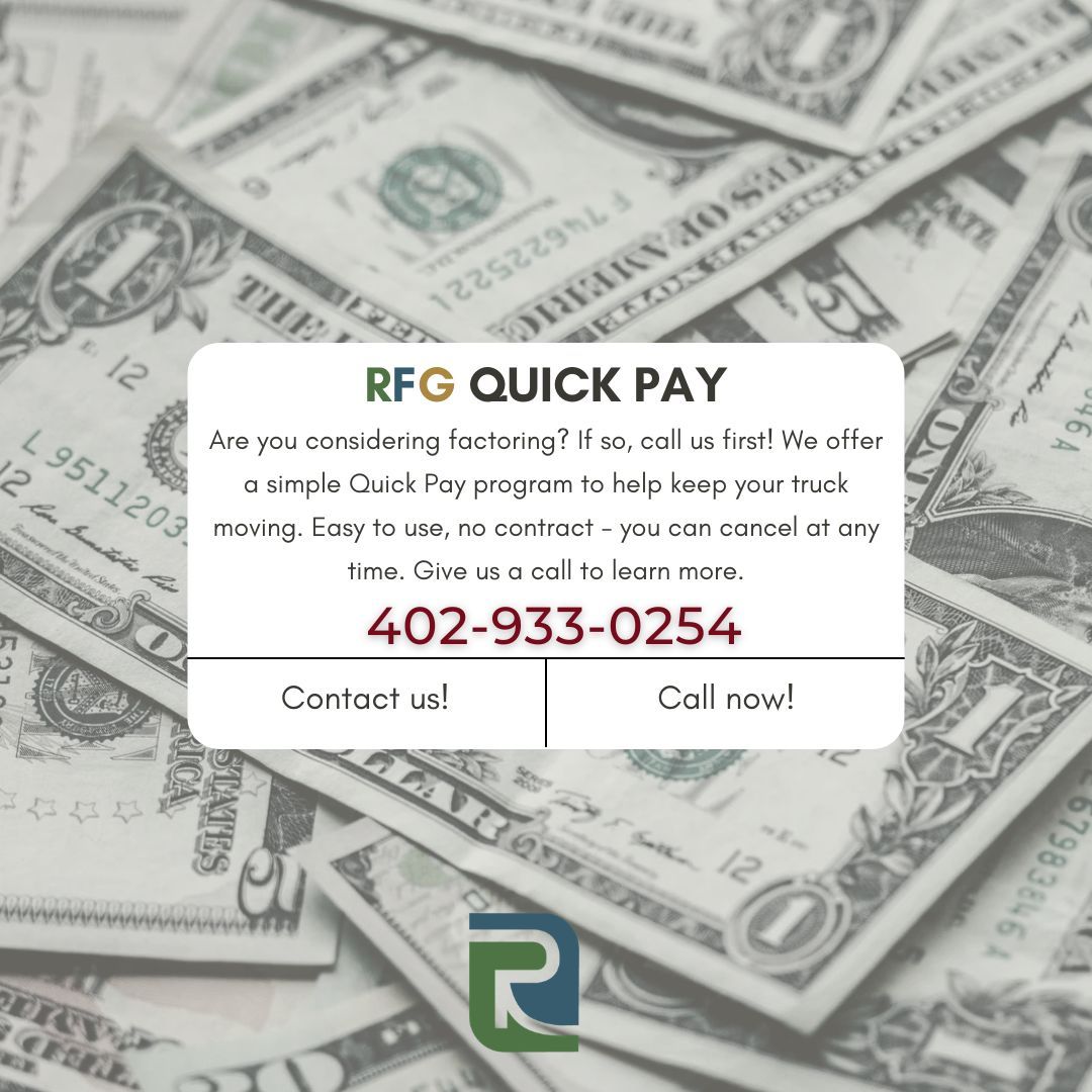 Contact us to find the benefits of our Quick Pay Program: 
☎️ 402-933-0254
Want to become a dedicated driver with RFG logistics? Contact us to find out the benefits  
 ☎️ 402-932-9707
 ☎️ 402-709-7436

#trucker #truckerlife  #RFG11RollingStrong #truckdriversusa #logistics #truck