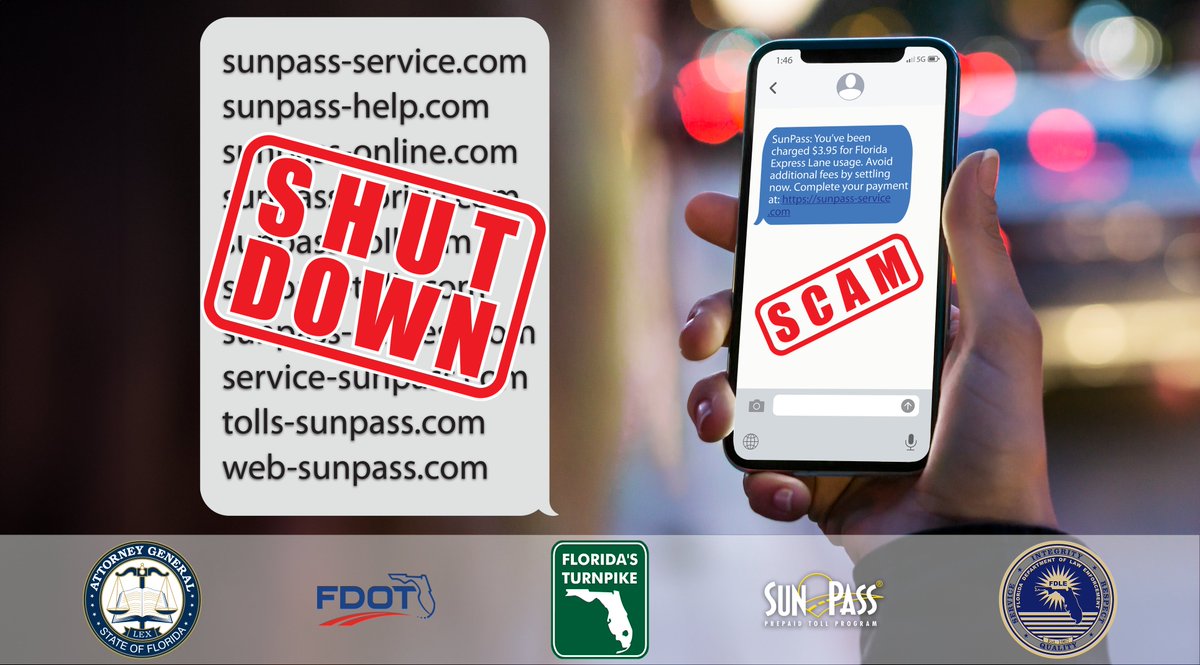 🚨CONSUMER ALERT🚨 Cybercriminals are sending texts to thousands of unsuspecting drivers hoping to trick them into paying a toll fee for a violation that never occurred. While this scam is happening across the country, our Cyber Fraud Enforcement Unit worked with @fdlepio to…