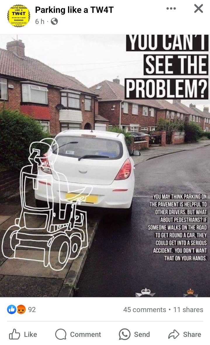 Bad parking is getting worse across the UK!

#BanPavementParking now!
People should have their cars taken away for parking like this!

Change the law!

Follow on Facebook 'Parking like a TW4T'.