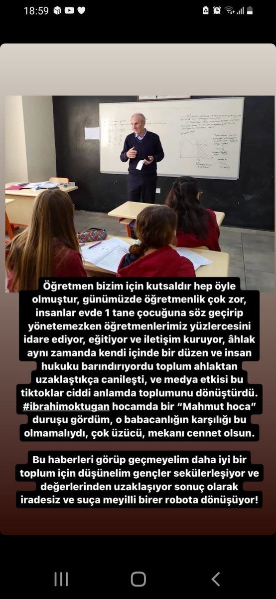 Belki de ilk defa bütün öğretmenler birlik olmayı başarıp , yarin siddete maruz kalan, öldürülen,  hakarete uğrayan meslektaşları için,  meslegin onuru için,bu kötü gidisata dur demek için iş bırakacak, meydanlarda olacak..Umarım bu bir milat olur..
#öğretmenlerişbırakıyor