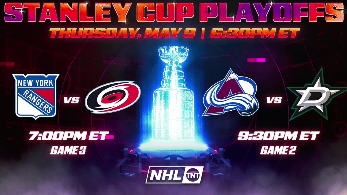 Another big-time #StanleyCupPlayoffs 2nd Round doubleheader is coming up tonight! 🏒 🎙️Commentators🎙️ @NYRangers/@Canes, Game 3: @KennyAlbert, Brian Boucher & @shelleyhawk45 @Avalanche/@DallasStars, Game 2: @JohnForslund, Eddie Olczyk & @KathrynTappen