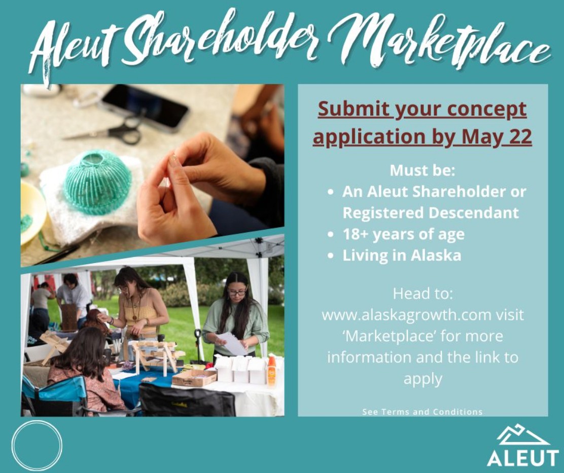 Announcing the Aleut Shareholder Marketplace business plan competition! Open to Aleut shareholders and registered descendants statewide. Applications are due May 22. Let's work together to make your business dreams a reality! #investinalaska #entreprenuer #smallbusiness