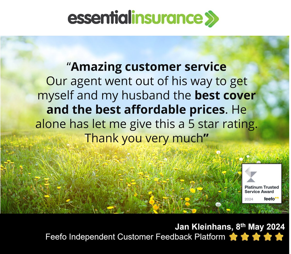 EssentialInsure's tweet photo. 🌞As the sun shines brightly over the UK, we're basking in the warmth of another glowing 5-star review from one of our valued customers! 🌟Unlike this unusually warm weather, 5-star reviews are not uncommon for us and they always bring warmth to our hearts and minds 💚 https://t.co/p8jMpS8pNn