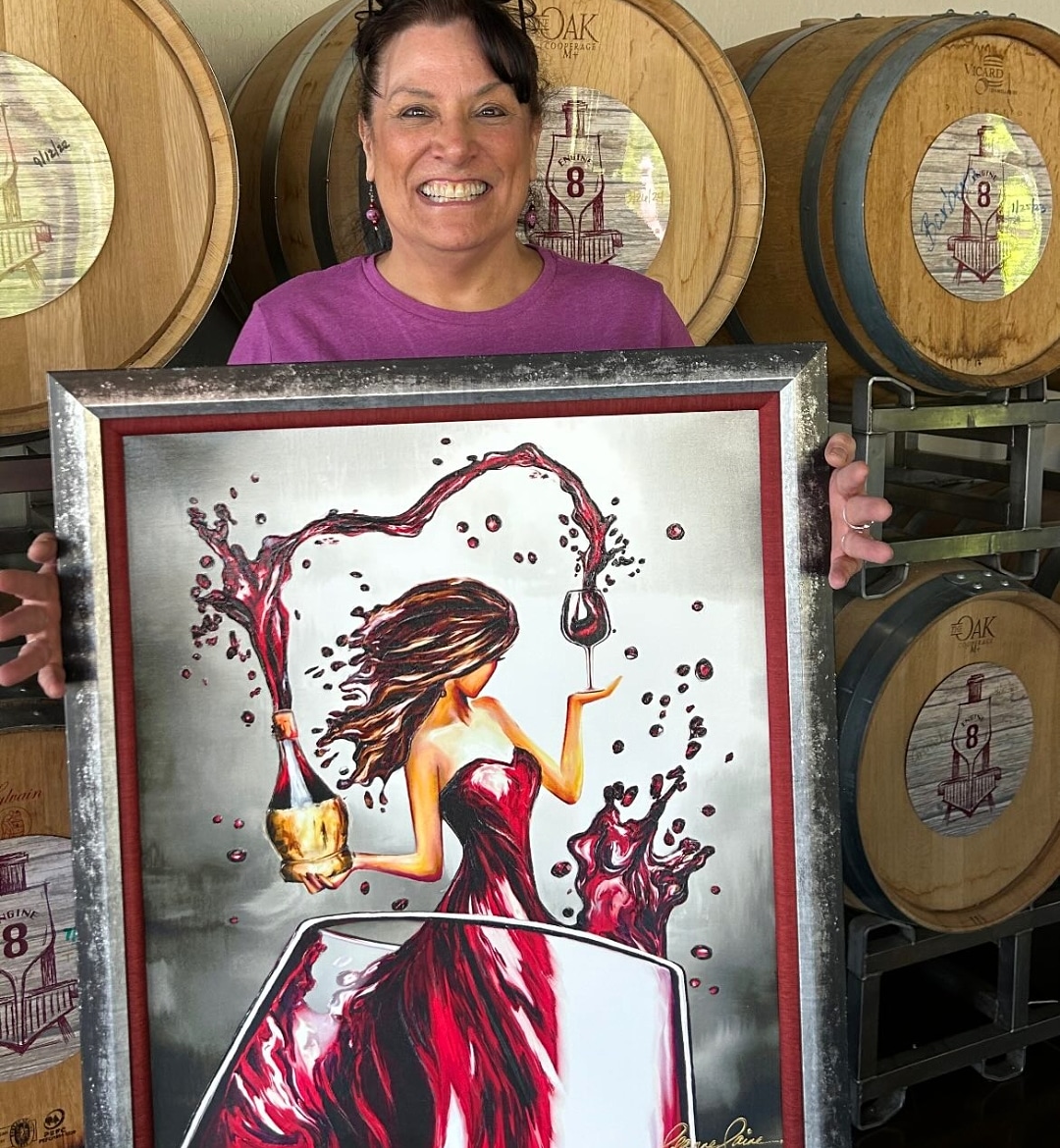 My #winart 'Casting Chianti' purchased and framed, at Engine 8 #Winery (find this #wine #art in many sizes leannelainefineart.com) #wineartist #winetasting