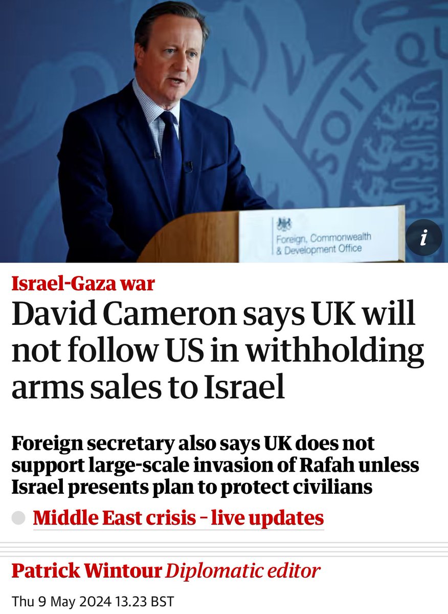 🔴 The UK is required by law to stop arms licenses when there is a clear risk they may be used to break international humanitarian law — no matter how many we sell. The Foreign Secretary has stated he does not support the #Rafah offensive, but he is still allowing UK arms to be…