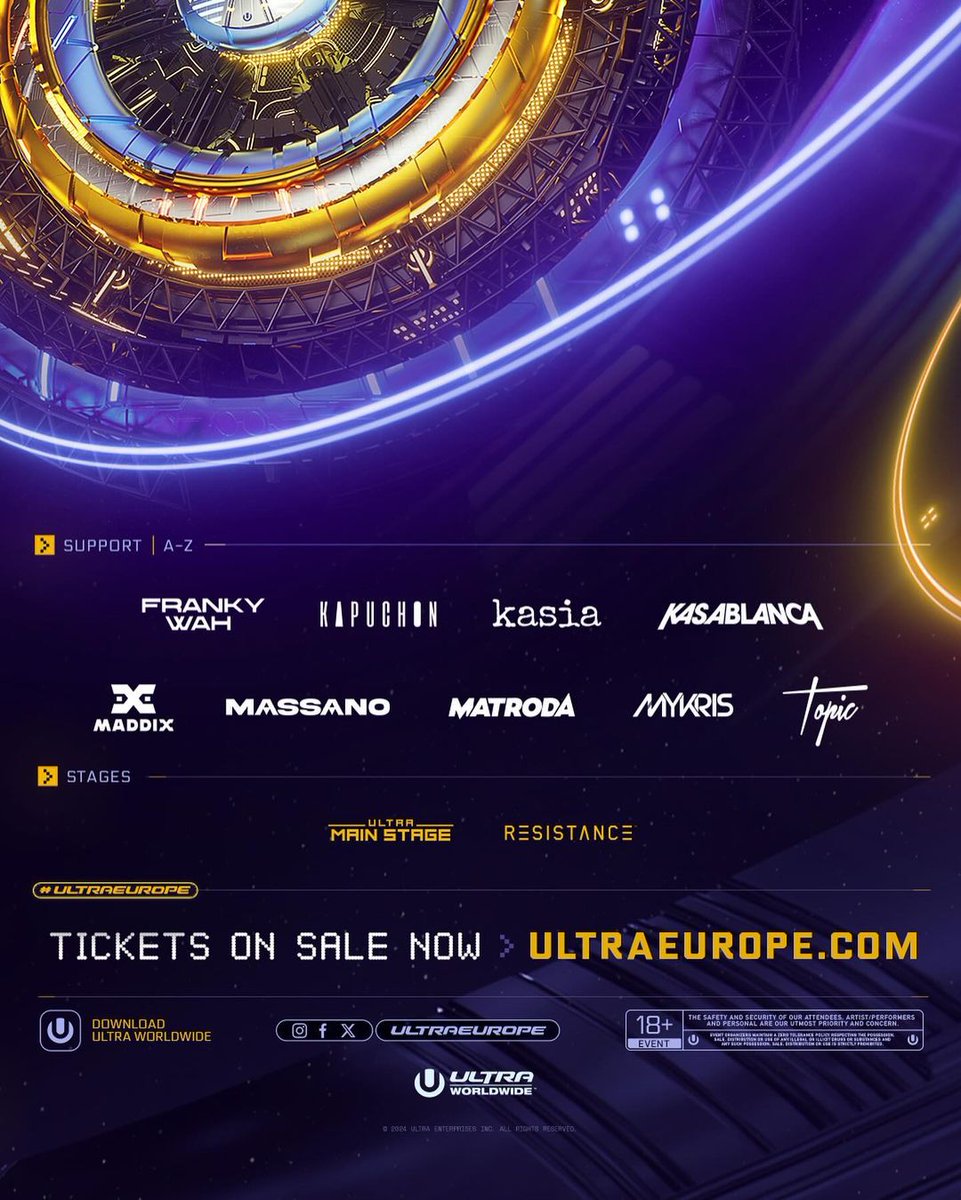 Este es el Line Up Fase 2 de @UltraEurope 2024 en su 10° edición.🔥🔥

#ultraeurope #ultraeurope2024 #ultraeurope24