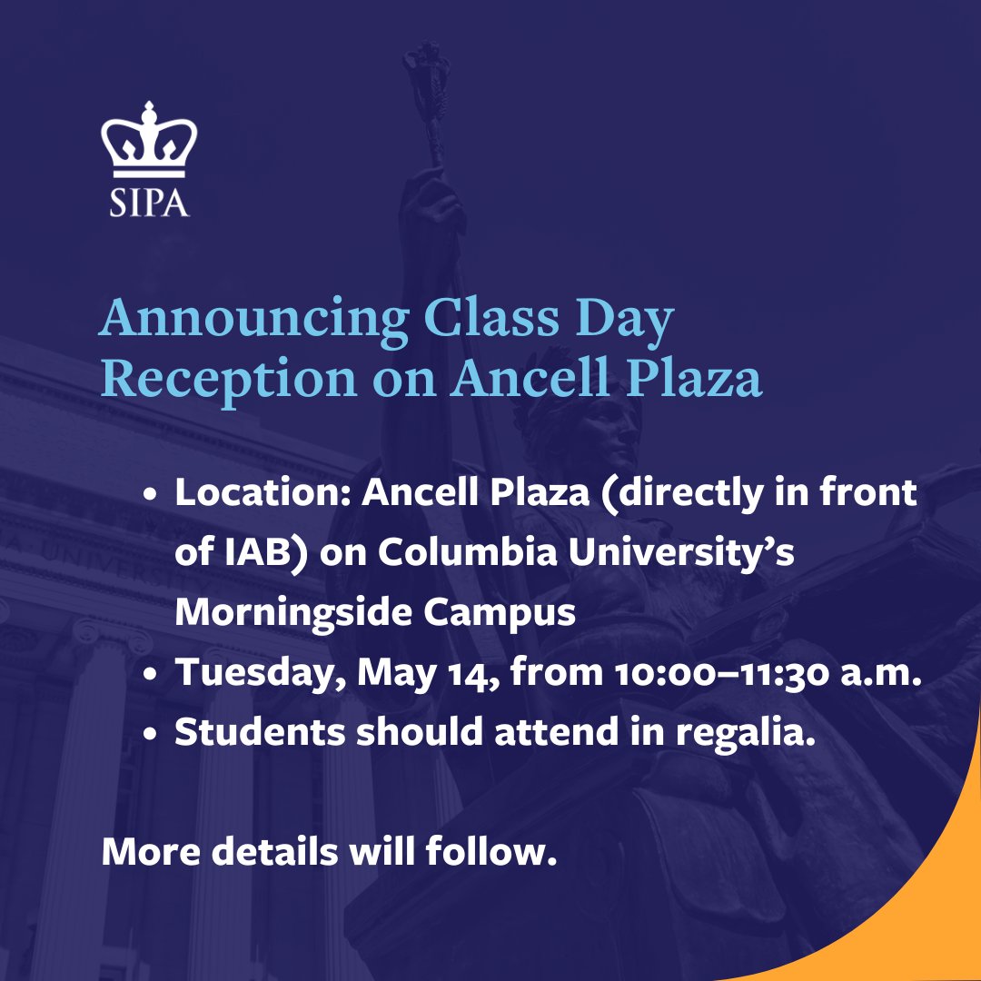 Hey grads! We're so excited to host a reception for the Class of 2024 and their guests on Ancell Plaza (right outside IAB) on Tuesday, May 14 from 10:00-11:30 am. Don't forget to bring your regalia 🎓