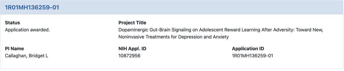 Thrilled to receive this grant to support our research into mechanisms of gut-brain communication in the context of early life adversity, and links to mental illness. The @BABLab_UCLA team has worked so hard on this and I am really proud of us!