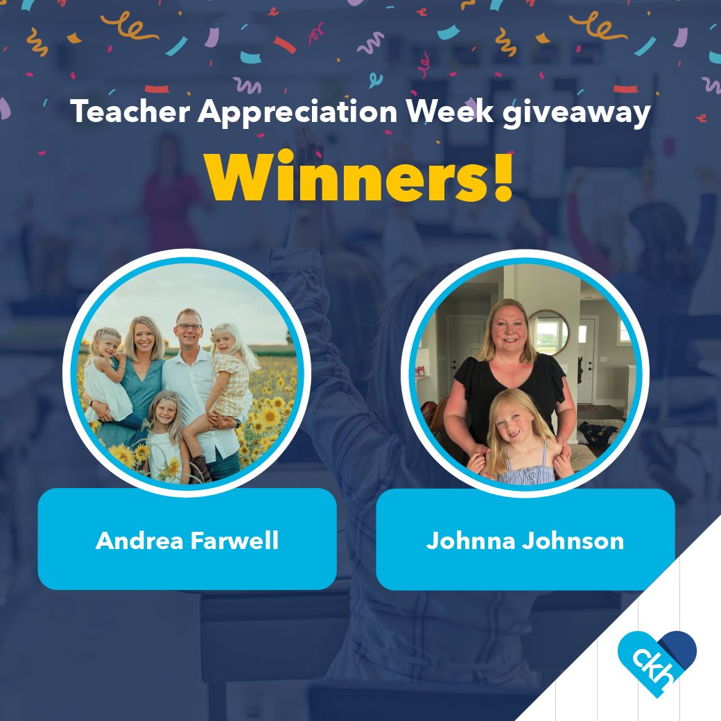 Today’s gift card winners are... Andrea Farwell and Johnna Johnson! Congratulations! If you didn’t win today, that’s okay! There is still one more chance for you and your nominated teacher to win this week as we celebrate teachers!