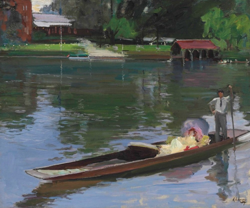 Since his early Impressionist paintings in the 1880s, John Lavery had been fascinated by the effects of sunlight falling through trees onto water and creating fugitive, dappled effects, but it was only in 1913 (the year of this picture) he first succumbed to the charms of the…