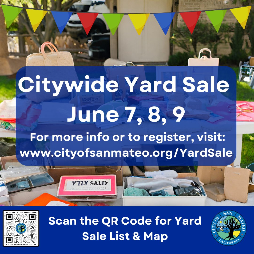 Exciting news! Our #CitywideYardSale is back on June 7-9! Sell your stuff, shop for treasures, and support our Zero Waste goals! Visit cityofsanmateo.org/yardsale for more info & to register.