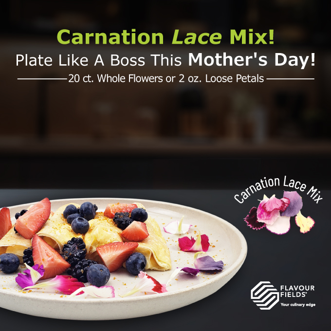 Gear up for Mother's Day with Carnation Lace Mix! 🌸

Your VIP pass to plating perfection! 🍽️🎉

● Use: Decorative
● Shelf Life: Up to 30 days

Visit: flavourfields.com/carnation-flow…             
flavourfields.com/carnation-peta…

#mothersday #edibleflowers #flavourfields