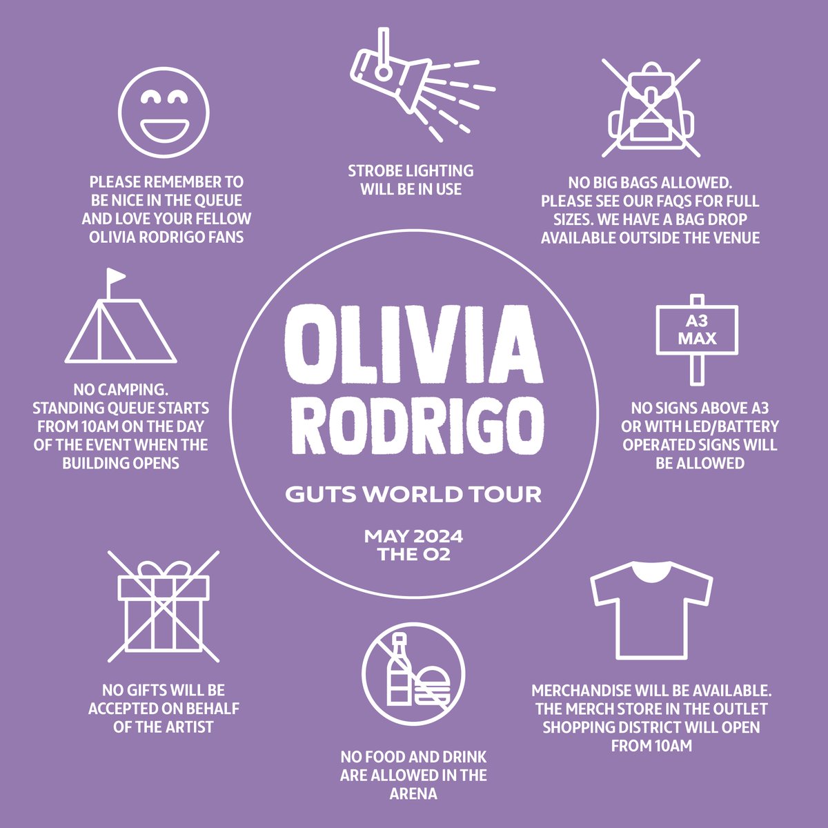 💜 We're getting ready to roll out the purple for @oliviarodrigo 💜 If you are heading to the shows next week please read the below ⬇️ ow.ly/Yust50RArJP