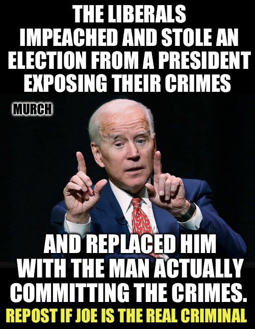 Impeach the actual criminal committing the crimes. Impeach Biden. 

Everything they have accused Trump of, Biden is guilty of. 

The stolen election, the Quid Pro Quo in Ukraine, the bribe payments received from Burisma, the mass invasion at our borders, being on the brink of