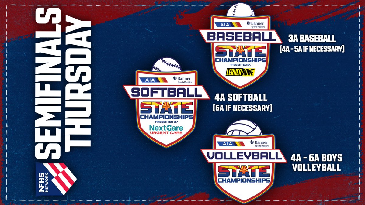 🚨Big day in the Spring postseason play! ⚾️ 3A Baseball Semifinals 🥎 4A Softball Semifinals 🏐 4A-6A Boys Volleyball 👀 Catch them all with @NFHSNetwork login nfhsnetwork.com/associations/a…