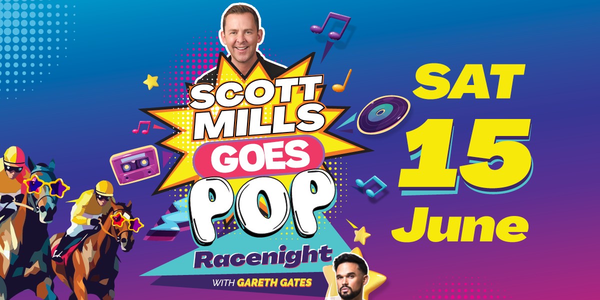 Make your summer pop... 🕺 Join us on Saturday 15th June for our @scott_mills Goes Pop Racenight! Enjoy fantastic jump racing, then boogie away to an incredible DJ set by Scott and his special guest @Gareth_Gates... 🎶 Grab your tickets now 🎟️👉 brnw.ch/21wJCXv