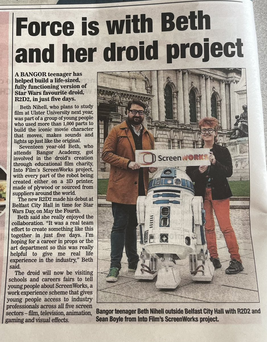 Beth, a talented Year 14 Moving Image Arts student, was in the news with the @intofilm_ni R2D2 droid project. She has also completed the @nerve_centre, Belfast Animation Academy this year - making the very most of film industry career experience while she studies.