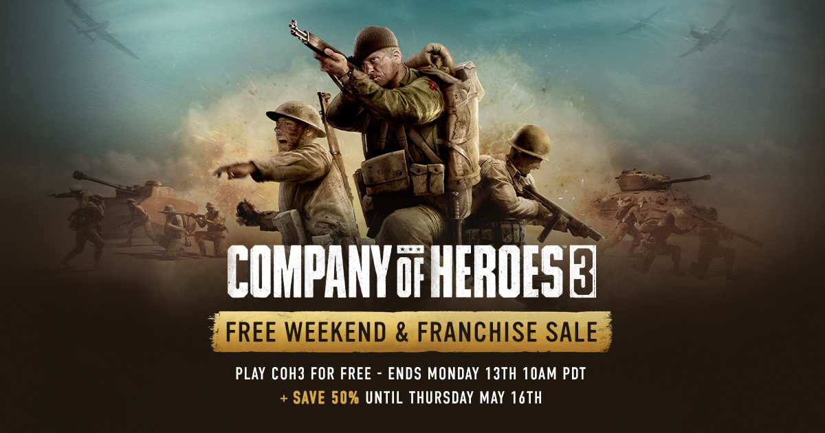 Company of Heroes 3 is FREE to try until May 13th. 💥 Experience the Mediterranean theatre🌴 through authentic mechanics and tactical gameplay in single player, multiplayer or co-op. Take command of the battlefield with our steepest discount yet! 💪 coh3.companyofheroes.com/sale