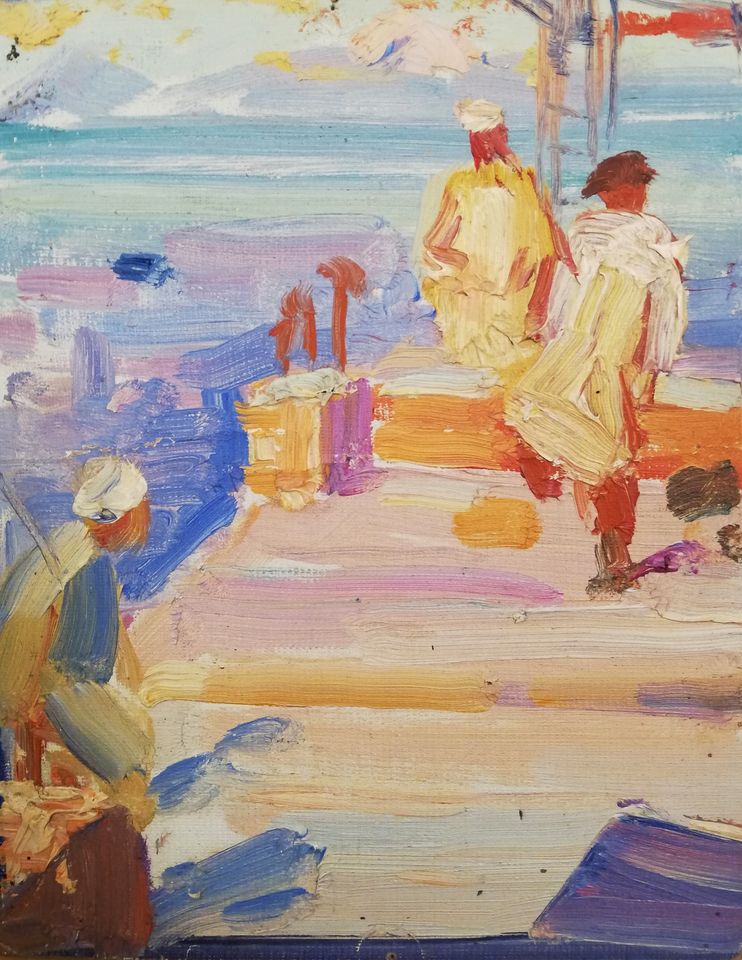 Explore the artist's fluid and dynamic brushstrokes, conveying movement and energy as workers toil under the sun. 'The builders' by Tigran Simonyan armenianartistsproject.org/artwork/f85cf4… #armenianartistsproject #armenianart #charitythroughart